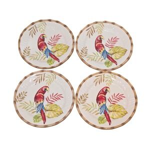 Pier 1 Cabana Macaw Parrot Tropical Salad Dessert Plates Colorful Set of 4